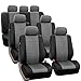 FH Group 3 Row PU Leather 7 Seater Car Seat Covers, Airbag Compatible and Split Bench - Fit Most Car, Truck, SUV, & Van Black/Gray