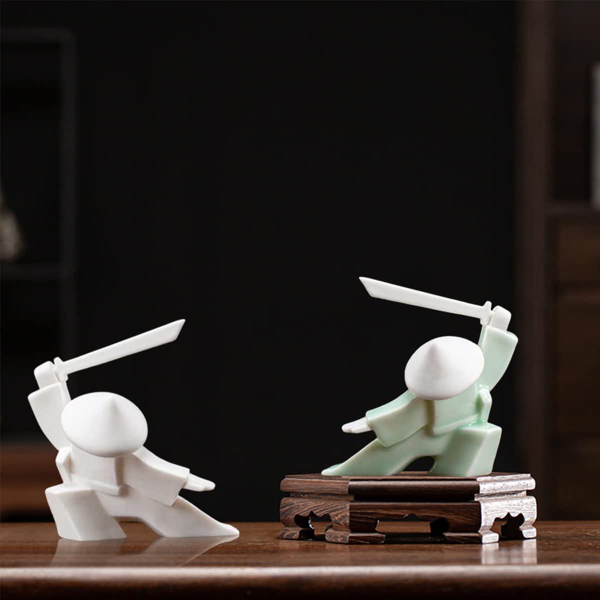 Photo 1 of *ONLY GREEN FIGURING/ NO STAND* LYART Samurai Statue Decor Japanese Warrior Decor Children's Room Statues, Kongfu Tea Pet Decoration, Incense Holder for Stick Burner Incense Stick Holder(White3 and Green3)