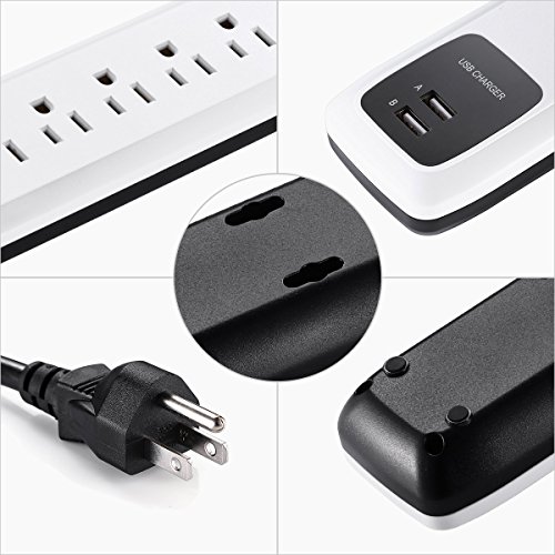 POWERADD Wall Mountable 5-Outlet Surge Protector Power Strip 6ft Cord with Dual Smart USB Ports for Home Office Dorm