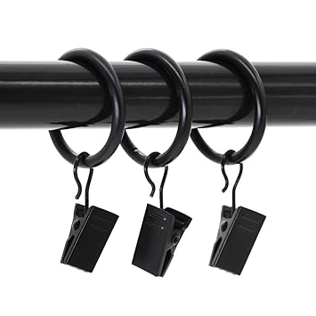 Black Set Of 40 Metal Curtain Rings With Clips And Eyelets 2 Inch