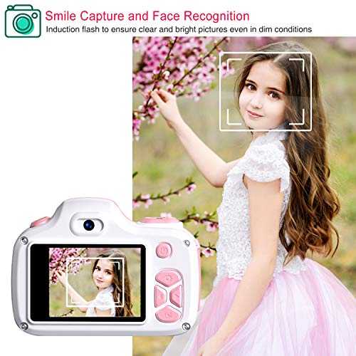ShinePick Kids Camera, Kids Digital Camera 16MP HD 2.0 Inch Screen Selfie Video Camera with Cartoon Silicone Case & Micro SD Card for Kids(Pink)