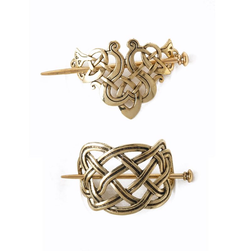 2 Pcs Viking Celtic Knots Clips Hairpin Hair Stick Accessories For Long Hair Women Girls Hair Accessories (Gold)