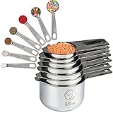 Stainless Steel Measuring Cups and Spoons Set: 7 Cup and 7 Spoon Metal Measure Sets of 14 Piece for Dry & Liquid Measurement - Kitchen Gadgets & Utensils for Cooking Food & Baking - Best for Nesting