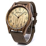 Bewell Casual Natural Wood Watch for Men Round Dial Quartz Analog Canvas Band W124B (Zebra Wood)