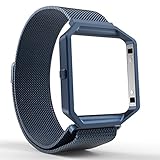 MoKo Fitbit Blaze Accessories Band, Metal Frame Housing + Milanese Loop Mesh Stainless Steel Bracelet Strap Band with Magnet Lock for Fitbit Blaze Smart Fitness Watch - BLUE