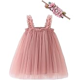 Bow Dream Baby Girls Toddler Tutu Dress Infant Tulle Dress Party Princess Dress with Flower Headband Dusty Rose