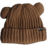 Cute Cat Ear Beanie Hat Brown Bear Knitted Hats Winter Knit Cable Hat for Women Girls Crochet Skull Caps