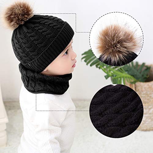Yinuoday 2PCS Toddler Baby Knit Hat Scarf Winter Warm Beanie Cap with Circle Loop Scarf Neckwarmer
