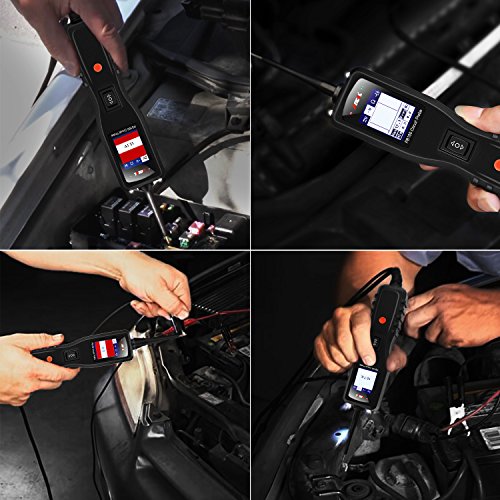 ANCEL PB100 Automotive Circuit Tester Power Probe Kit Diagnostic Test Tool Vehicle Electrical System Current Voltage Resistance Diodes Detector with LCD Screen Flashlight for 12V to 24V - Black