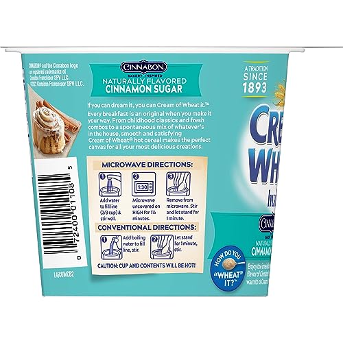 CREAM OF WHEAT INSTANT HOT CEREAL TO-GO CUPS, CINNABON, 2.29 OUNCE