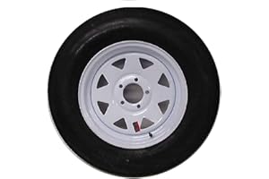 215-75-14, 215-75R14, ST215-75R14, RADIAL trailer tire, LOAD RANGE C, mounted on 5 bolt WHITE powder coated steel rim. High S