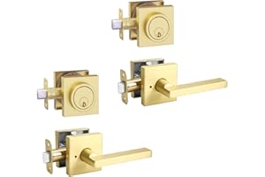 CIELSA DAWN Gold Heavy Duty Privacy Lever Door Handle and Single Cylinder Deadbolt Lock and Key Combo Pack - Locking Lever Set for Left or Right-Handed Doors - Exterior Door Levers - Satin Brass,2pack