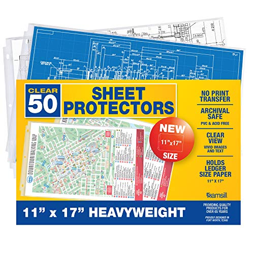 Samsill 50 Pack 11x17" Sheet Protectors, Poster Protector, Ledger Size