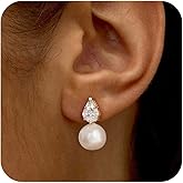 HLJEO Pearl Earrings For Women,14K Gold/Silver Plated Formal Bridesmaid Bridal Wedding Earring Hypoallergenic Silver Pearl Drop Stud Earring Gold Earrings For Women Trendy Wedding Jewelry