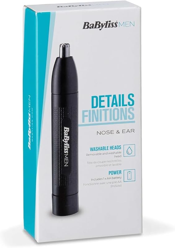 Trimmer rifinitore naso/orecchie, sistema a doppia lama, batteria, lame in acciaio inox, testina rimovibile facile da pulire, nero E650E