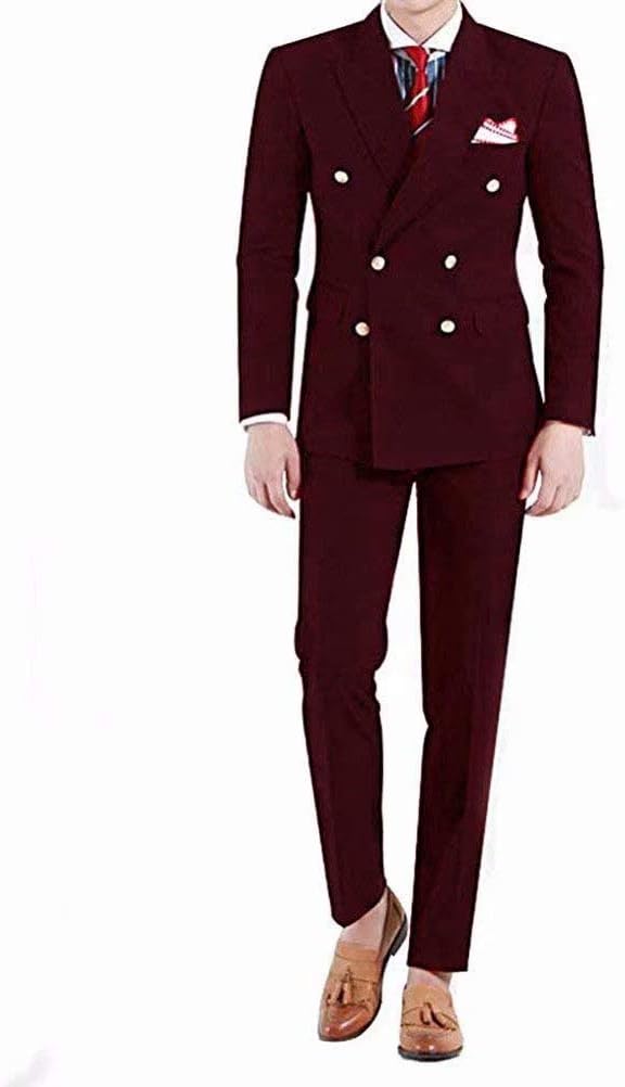 JYDX Men's 2 Piece Suits Double Breasted Slim Fit Formal Wedding Prom Tuxedos