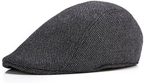 Men's Herringbone Wool Tweed Newsboy Ivy Cabbie Driving Hat, Grey