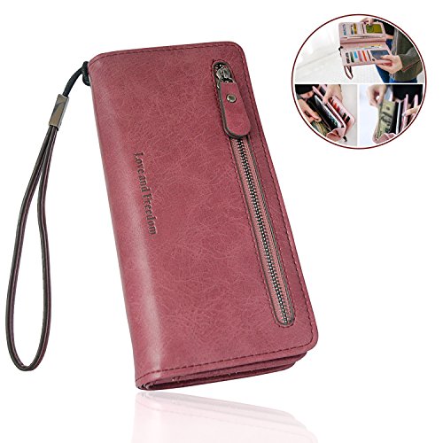 image for FIGROL Women Blocking Soft Leather Wallet,Credit Card Long Wallets Pho