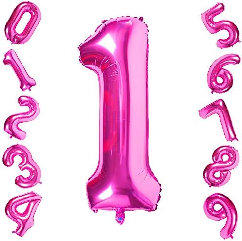 GremodePink 1 Balloons,40 Inch Birthday Foil Balloon Party Decorations Supplies Helium Mylar Digital Balloons (Pink Number 1)