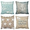 Emvency Set of 4 Throw Pillow Covers Beach Starfish Words Rules Holiday Summer Nautical Anchor Distressed Taupe…