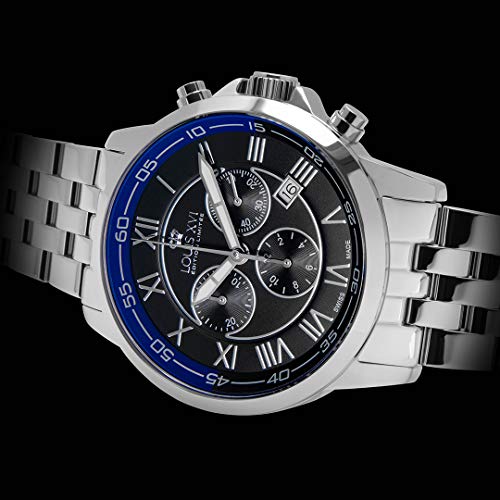 LOUIS-XVI-Herren-Armbanduhr-Aramis-Stahlband-Silber-Schwarz-Blau-Chronograph-Analog-Quarz-Edelstahl-792