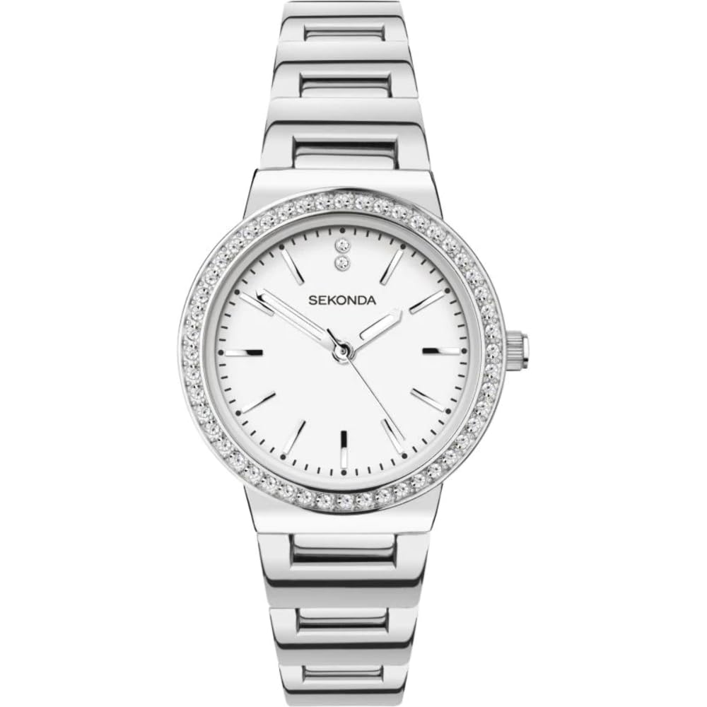 Sekonda Amelia Ladies 28mm Quartz Watch in White with Analogue Display, and Silver Alloy Bracelet 40077