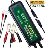 Mroinge 3.5A/1A 12V/6V Automotive Trickle Battery Charger Maintainer for Cars Motorcycles RVs TVs Boat for Normal Lead Acid GEL AGM SEALED WET or 12V-Lithium(LiFePO4) Batteries, With IP65 Waterproof