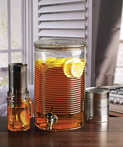 Circleware Canned Mason Jar Glass Beverage Drink Dispenser with Glass Lid, 2 Gallon, Glassware for Water, Iced Tea Kombucha, Beer, Punch Juice & Cold Drinks