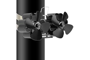 TEENGSE Heat Powered 8 Blade Wood Stove Fan, Flue Pipe Hanging Fireplace Fan, Silent Indoor Stove Accessory, Heat Distribution-Black with Magnetic Thermometer