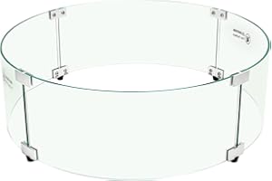 Apromise Fire Pit Wind Guard - 23" x 7" Fire Pit Glass Wind Guard for Round Fire Pit Table | 1/5-Inch Thickness Tempered Glass & Hard Aluminum Corner Brackets