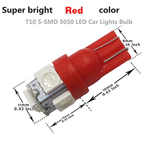 AMAZENAR 30-Pack Red Replacement Stock # 194 T10 168 2825 W5W 175 158 Bulb 5050 5 SMD LED Light ,12V Car Interior Lighting For Map Dome Lamp Trunk Dashboard Parking Lights - Best Value - Thumbnail 2