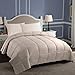 SUPERIOR Classic All-Season Reversible Comforter, Comfy, Fluffy, Cozy, Lightweight, Decorative, Duvet Insert, Plush, Oversized Bedding, Box Quilt Design, 4 Corner Loops, Full/Queen, Ivory