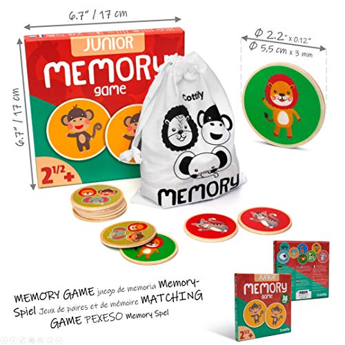 Cottify Wooden Memory Game for Kids 3 and up, Cute Animals, Durable and Safe Memory Matching Game for Kids, Educational Toys for Boys and Girls, Flash Cards from Wood, Toddler Memory Game, 36 Cards