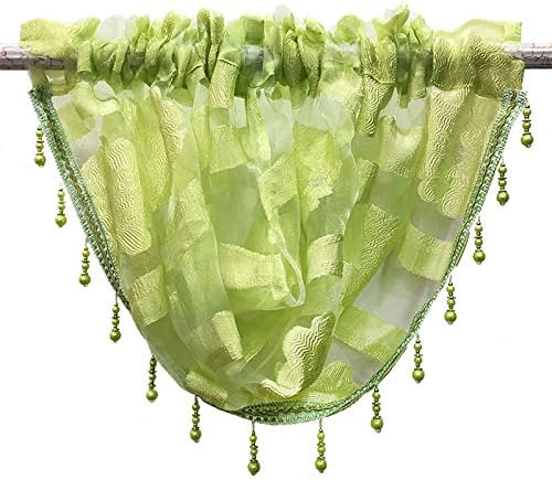 Amania Trading Ltd 1 x EDEN Beaded Trim Floral Design Voile Kitchen Pelmet Net/Voile Valance Drape Swag Swags - LIME