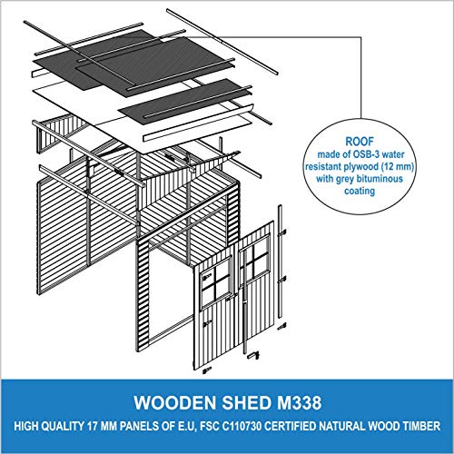 TIMBELA Holz Gartenschuppen (ohne Seitenwand) - Abstellkammer mit Fenstern - H244x211x220 cm/4 m2 Naturholz-Shiplap… – Bild 7