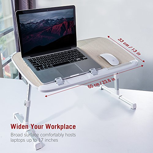 image for TaoTronics Foldable Laptop Table, Height Adjustable Bed Desk, Wide Sta