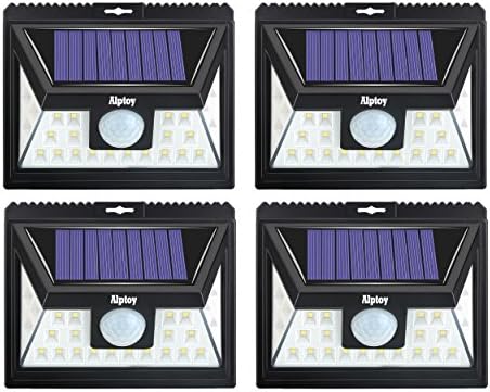 Alptoy Solar Lights Outdoor, Wireless 24 LED Motion Sensor Solar Lights with Wide Lighting Area, Easy Install Waterproof Security Lights for Front Door, Back Yard, Driveway, Garage (4 Pack)