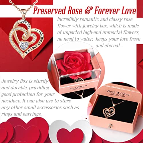 Mom Gifts, Preserved Rose Jewelry Box with Heart Necklace,Gift Box and Cards, Gifts Ideas for Her, Gift Card Eternal Flowers for Mothers Day, Valentines, Birthday, Anniversary