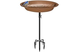 Mokeyder 29 Inch Height Detachable Bird Bath with Metal Stake Stand, Oval Shape Birdbath Bowl Spa & Birdfeeder with 5-Prong Base for Outdoor Garden, Brown