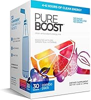 Pureboost Clean Energy Drink Mix. No Sugar. No Sucralose. Healthy Energy Loaded with B12, Antioxidants, 25 Vitamins,...