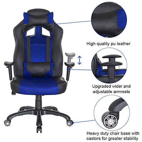 Guyou Racing Gaming Chair Ergonomic High Back Swivel Computer Office Chair With Lumbar Support and Headrestï¼ˆLarge, Widenedï¼‰