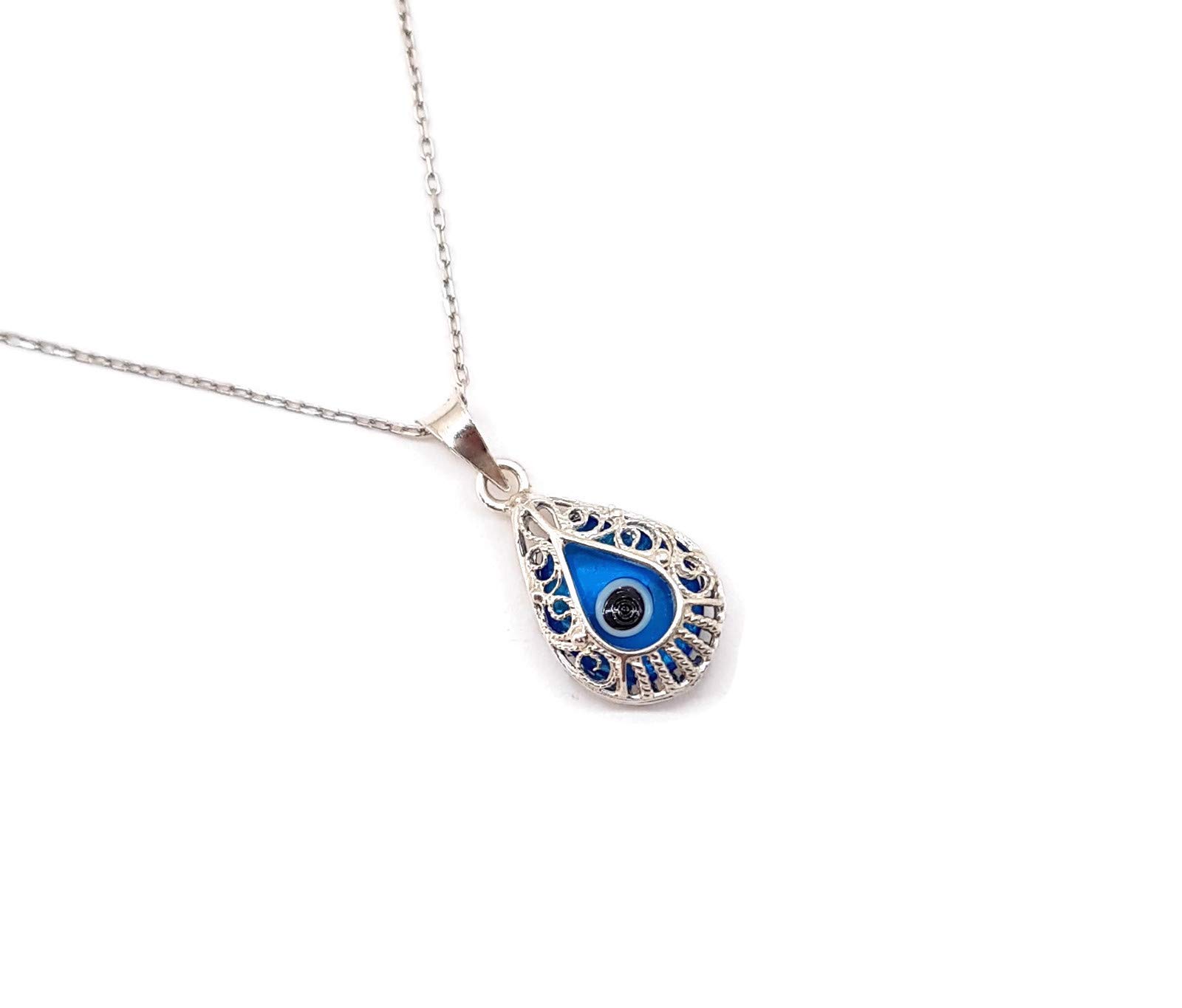 MYSTIC JEWELS By Dalia - Evil Eye Crystal and 925 Sterling Silver Necklace - Turkish Eye Filigree - Eye Shape (Drop Shape) — image 1