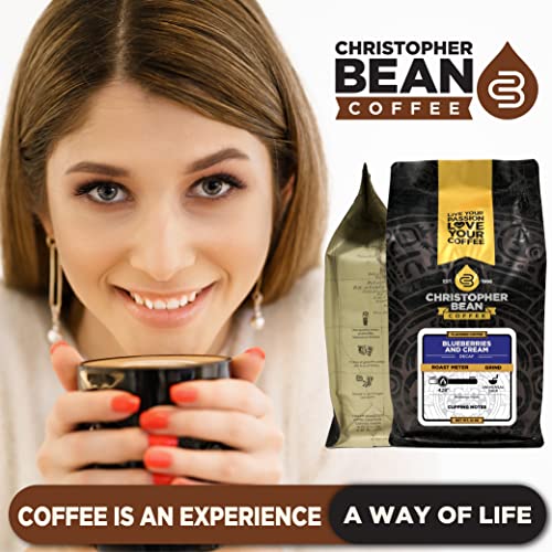 Christopher Bean Coffee Blueberries and Cream Flavored Coffee, (Decaf