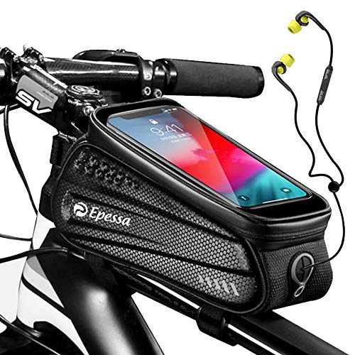 Epessa Bike Phone Front Frame Bag, Waterproof Bike Phone Mount Holder Bicycle Top Tube Handlebar Bag with Sensitive Touch Screen for Cellphone Cycling Accessories Below 6.5''