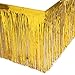 Leegleri 2 Pack Gold Metallic Foil Fringe Plastic Table Skirt Tinsel Party Garland Banner for Parade Floats Mardi Gras Party Decoration（L108 in*H 29in）