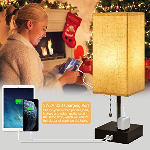 hansang USB Bedside Table Lamp, Nightstand Lamp with Dual Charging