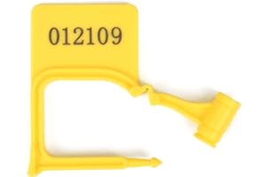 RASUNKAE 100pcs Plastic Padlock Seals Disposable Self-Locking Plastic Tags Numbered Tamper Proof Security Padlock Seals for Luggage, Document Bag, Transportation, Briefcase (Yellow)
