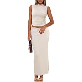 Women's 2 Piece Skirt Set - Sleeveless Crop Top & High Waist Maxi Skirt Outfit