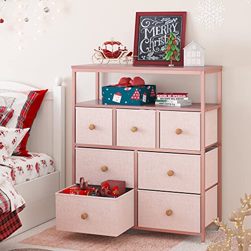 EnHomee Pink Dresser for Bedroom with Drawers and Shelves