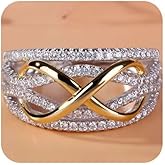 HUUGVBCO 925 Sterling Silver Infinity Ring AnniversaryCubic Zrconia Promise Ring Classic Gift for Special CZ Engagement Ring Statement Anniversary Halo Ring Zirconia Eternity Bands Wedding 9#